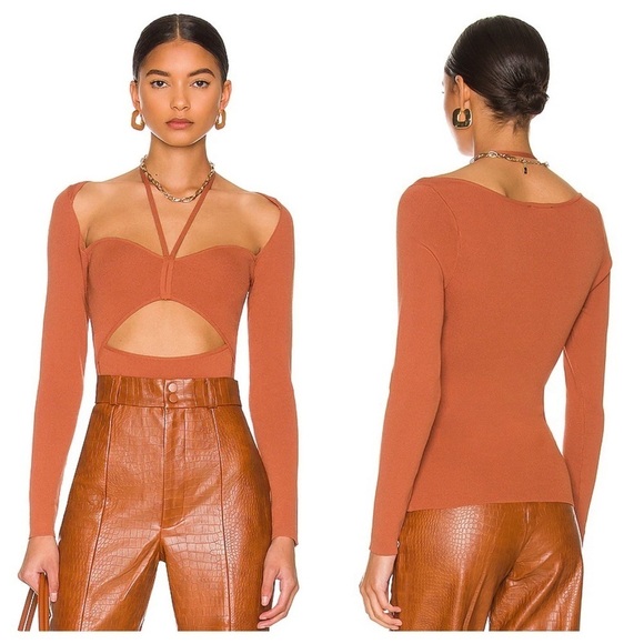 NWT Bardot Copper Maxwell Long Sleeve Cut‎ Out Knit Top Size L - Picture 9 of 9